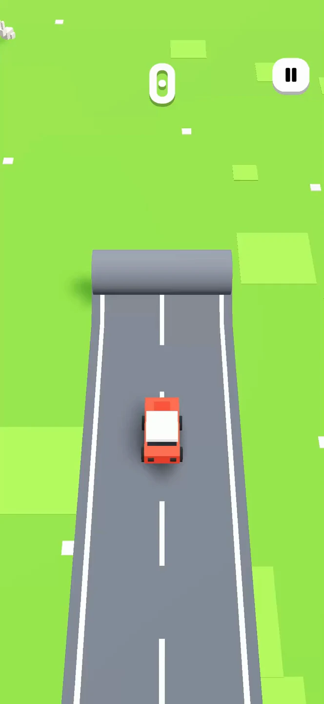 Red Racer driving down a straight road in the Meadow